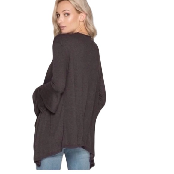 Everly Lightweight Charcoal Grey Open Cardigan with Ruffled Sleeves Size Medium - Picture 8 of 8